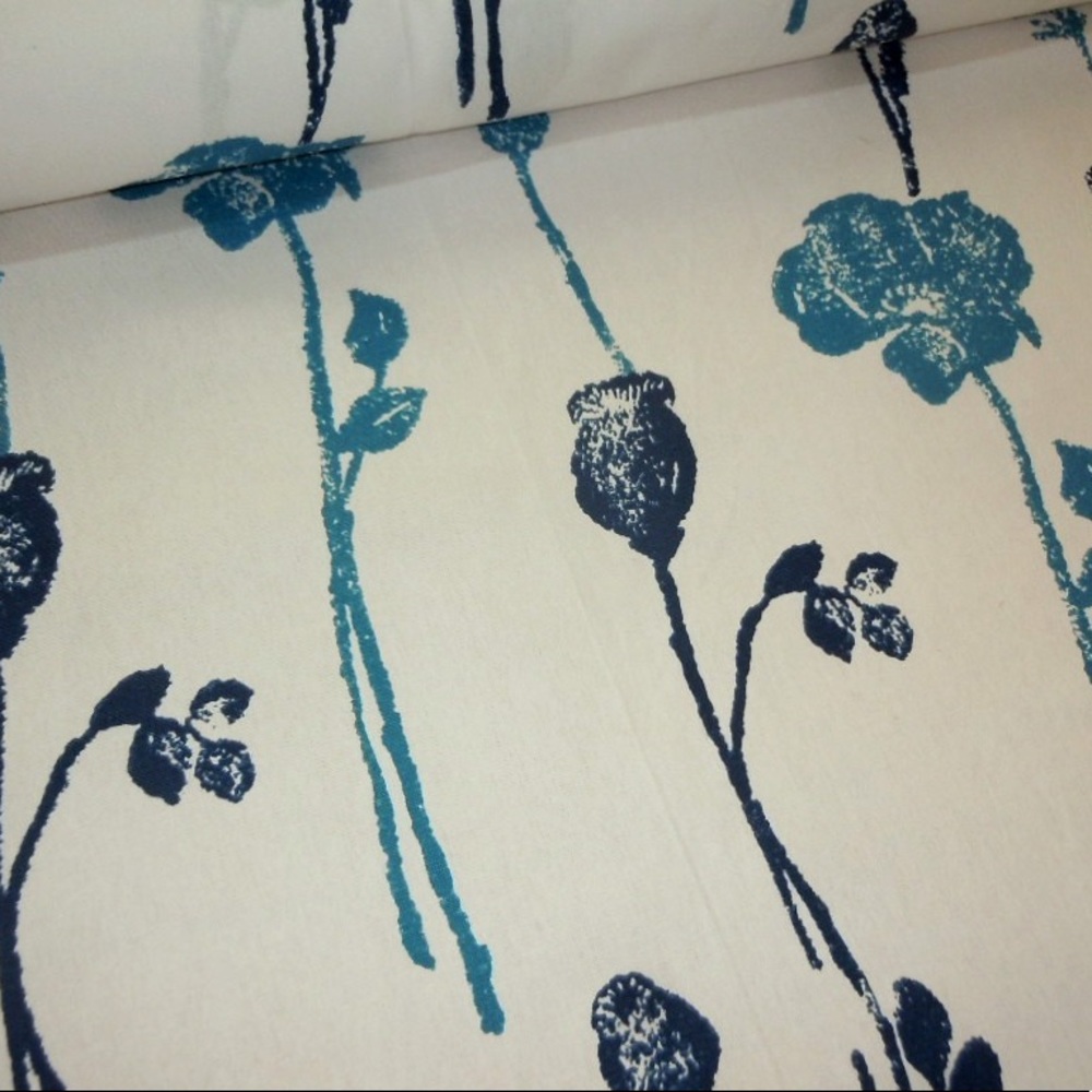 7 yards Cotton Poppy Blue on White Fabric